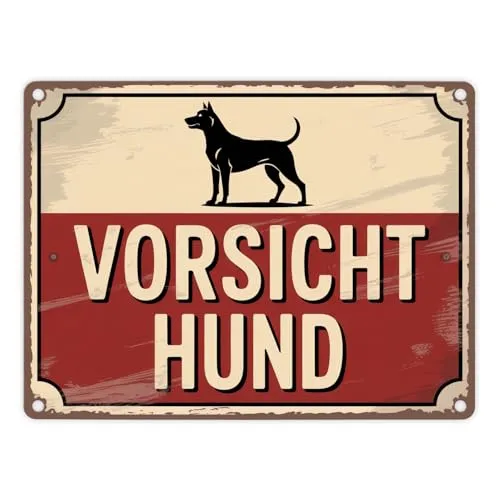 Vorsicht Hund Vintage Silhouette Metallschild in 15x20 cm Humorvolles Hundeschild für Garten und Haustür
