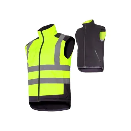 K&G Profi Arbeitsweste Lahti PRO L41313 NEON GELB Doppelseitige Warnweste Winterweste Herrenweste Bodywarmer Warmweste Herren Warm Weste (L)