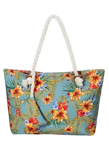 DonDon Strandtasche XXL mit Reißverschluss - Bequeme Umhängetasche für den perfekten Strandtag - Damen-Shopper mit reißfester Baumwolle und strapazierfähigem Gewebe, ideal für Familienausflüge. Inklusive praktischer Innentasche für Wertsachen – alles bleibt organisiert und griffbereit.