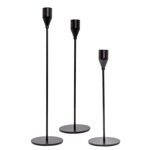Intirilife Kerzenständer 3 Set in Schwarz Metall in Unterschiedlicher Größe- Kerzenhalter für Stabkerzen Hoch Kerze Stand 33/28/23cm Vintage Kerzen Ständer für Abendessen bei Kerzenlicht Dekoration