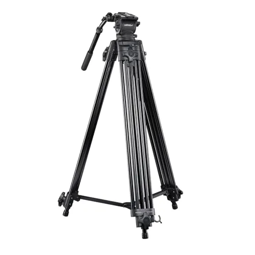 Walimex pro hochwertiges Videostativ Cineast 188cm mit Tasche I 5 Beinstreben & Mittelspinne für hohe Stabilität I Pro Fluid-Neiger für weiche & präzise Aufnahmen I für Videokameras & DSLRs bis 6kg, schwarz