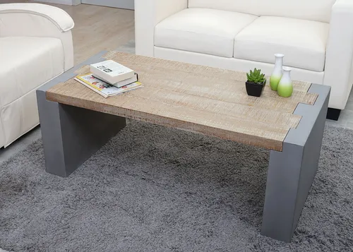 Couchtisch MCW-A15 - Rustikaler Wohnzimmertisch in Beton-Optik - Couchtisch in Beton-Optik und massivem Tannenholz, MVG-zertifiziert für höchste Qualität. Ideal für ein gemütliches Wohnzimmer.