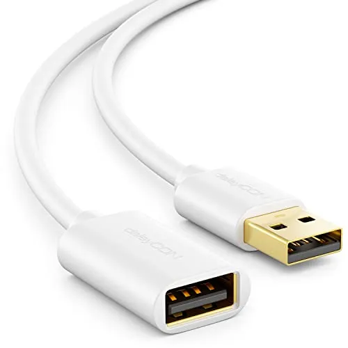 deleyCON 5m USB 2.0 High Speed Kabel Verlängerungskabel USB A-Stecker zu A-Buchse - Weiß