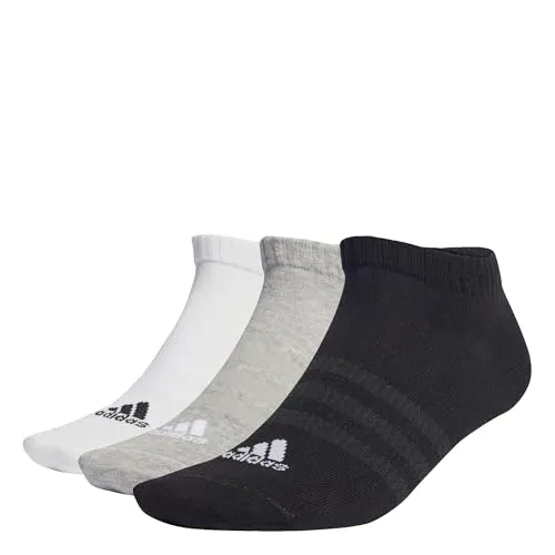 adidas Unisex Thin and Light Sportswear Low-Cut Socks 3 Pairs, Medium Grey Heather / White / Black, 13-14.5