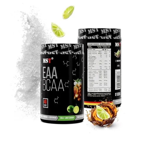 BCAA&EAA ZERO 520g - Veganes Aminosäuren Pulver mit Vitamin B6 - Verzweigtkettige Aminosäuren (BCAA) für optimalen Muskelaufbau und schnelle Regeneration – 7,66 g Aminosäuren pro Portion, ohne Farbstoffe und mit köstlichem Cola-Lime Geschmack.