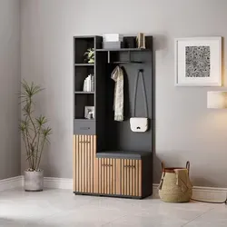 Merax Garderoben-Set 7-in-1, Kompaktgarderobe mit Sitzbank in schwarz von Merax