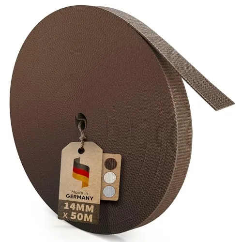 MEISTERBAU Rolladengurt 50m 14mm - Extrem Reißfest & UV-Stabil - Fenstersicherungen - Hergestellt in Deutschland, ideal für schwere Rollläden, bis zu 8 Fenster oder Türen, leicht zuschneidbar für perfekte Passform.