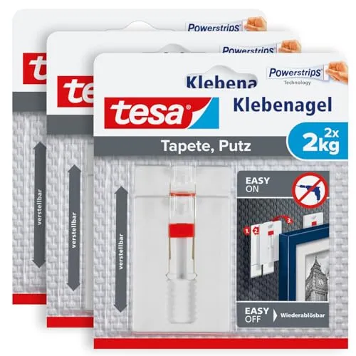 Produktbild tesa Verstellbarer Klebenagel für Tapeten und Putz 2 kg im 3er Pack