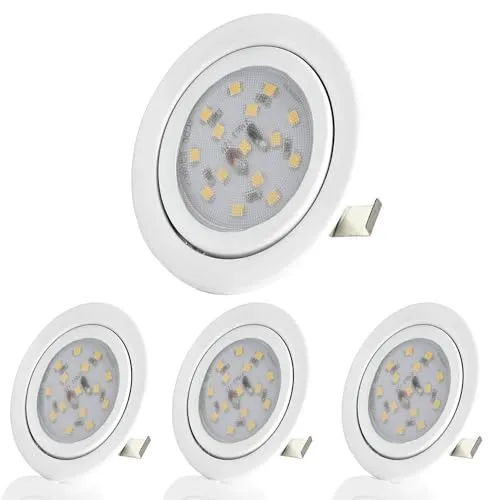 Sweet Led - LED Einbaustrahler 230V - Möbel Einbaustrahler 3000K Warmweiß 3W 250Lm - Bohrloch 60mm Möbeleinbauleuchte LED Einbauspots Spiegelschrank 4er Pack Weiß