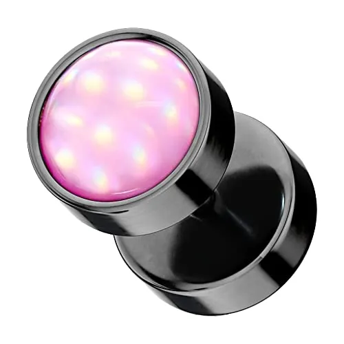 Piercingfaktor Runde Ohrringe Ohrstecker Fake Piercing Ohr Plug Flesh Tunnel Platte Stecker Hantel mit glänzenden Epoxy Stein Schwarz Pink