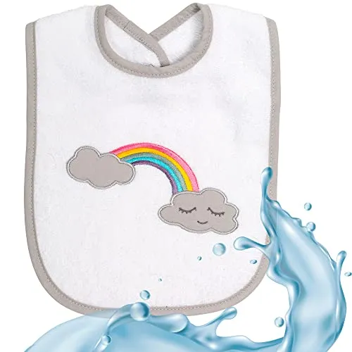 Smithy Lätzchen Baby Motiv Regenbogen Wolke | Baumwolle Frottee | Babylätzchen | Spucktuch | Jungen & Mädchen | 0 bis 36 Monate, weiß