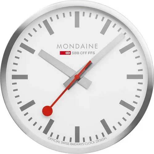Mondaine CLOCK A995.CLOCK.17SBV Wanduhr - Elegantes Design in Weiß - Wohnaccessoires mit modernem, rundem Aluminiumgehäuse und präzisem Quarzwerk. Ideal für stilvolle Räume, Swiss Made Qualität.