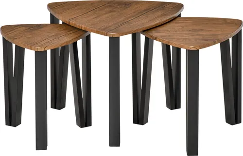 HOMCOM 3er Set Couchtisch - Stapeltisch Beistelltisch in Natur+Schwarz - Beistelltische fürs Wohnzimmer, stapelbar für platzsparende Nutzung, mit stabiler Metallfußkonstruktion und langlebiger MDF-Tischplatte.