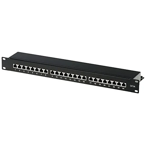 Helos Patch Panel 24 Ports CAT 6a - Rack montierbar - Sonstige Netzwerkartikel - Hochwertiges 1U Patch Panel mit 24 RJ-45 Ports für optimale Netzwerkverbindungen und einfache Montage.