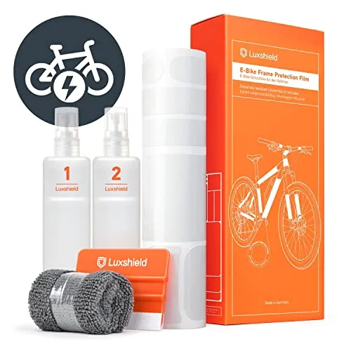 Luxshield E Bike Lackschutzfolie - 21-teiliges Set für optimalen Steinschlagschutz - Radsport: Effektiver Schutz für Ihr E-Bike mit selbstklebender, transparenter Folie, die robust und fast unsichtbar ist. Schützt vor Steinschlag und Lackschäden.