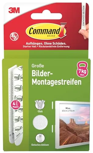 Command Große Klebestreifen, Packung mit 4x2 (8 Strips), Größe L, Weiß