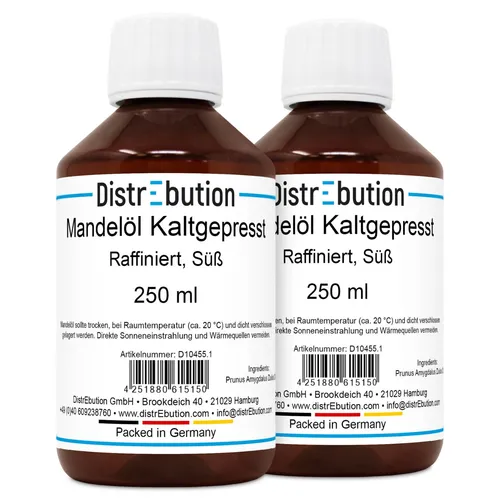 Mandelöl Süß 500ml | Kaltgepresst & Raffiniert, 100% rein | Haut, Haar & Massage