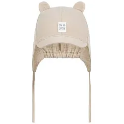 Smarilla Erstlingsmütze Bindemütze Schirmmütze Babymütze Musselin beige|braun 50/52