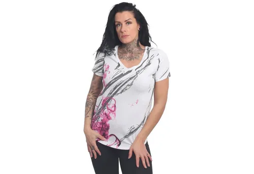 Yakuza Damen Dark Skull Curved V-Neck T-Shirt von Yakuza