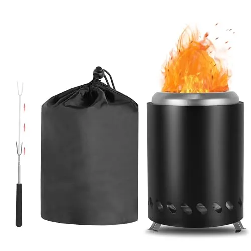 CAMPORG Outdoor Edelstahl Camping Tragbare Feuerstelle Betrieben mit Pellets oder Holz mit Reisetasche Für den Außenbereich, Schwarz