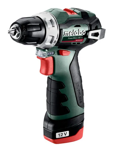 Metabo PowerMaxx BS BL 601721500 Akku-Bohrschrauber 12V mit 2. Akku - Akkuschrauber mit bürstenlosem Motor, leicht und kompakt. Integriertes LED-Licht und praktische Kapazitätsanzeige für effizientes Arbeiten.