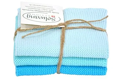 Solwang Putzlappen Hell Aqua Türkis Kombi gestrickt Wischlappen Baumwolle Wischtücher Edelstahl