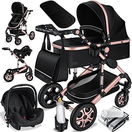 KESSER Loops 3 in 1 Kinderwagen - Kombikinderwagen Komplett-Set mit Babywanne, Buggy, Sportsitz und Auto-Babyschale, komfortabel und flexibel ab der Geburt bis ins Kleinkindalter