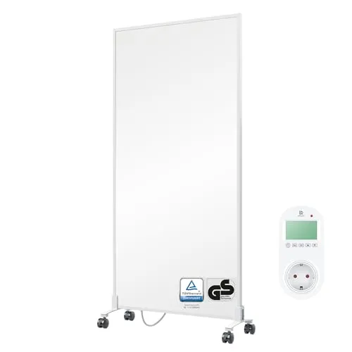 BR Bringer Infrarotheizung Standgerät - 1000 Watt - Energiesparend - Mobile Elektroheizung mit Standfüßen auf Rollen, Steck-Thermostat - 5 Jahre Garantie, TÜV - Deutsche Qualitätsmarke (weiß)