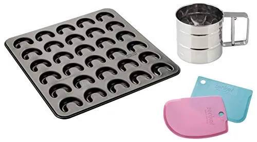 Zenker Vanillekipferl-Set - Backblech-Set für 30 Kipferl mit Antihaftbeschichtung, inklusive Teigschaber und Puderzuckersieb. Ideal für die Weihnachtszeit – backen Sie mühelos leckere Vanillekipferl für die ganze Familie!