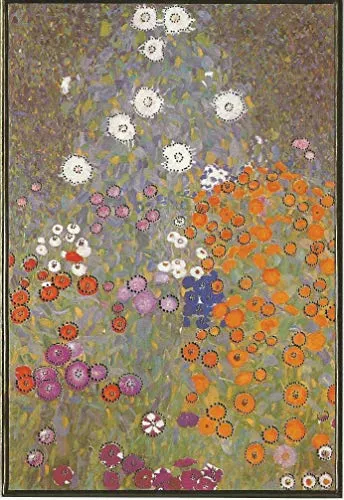 Kunstklappkarte Gustav Klimt Blumengarten Kunstkarte Doppelkarte Grußkarte Glückwunschkarte Goldprägung