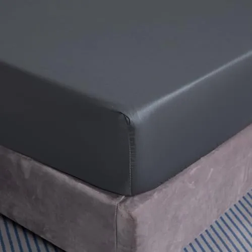 Cotton Market Spannbettlaken mit Gummi 140x200 cm - Robust Bettlaken aus Baumwolle - Einfarbig Spannbetttuch Standardgröße - Thermoregulierung Bettlaken - Dunkelgrau