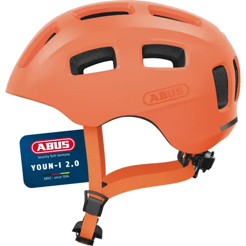 ABUS Fahrradhelm Youn-I 2.0 - Sicherheit und Style für Kinder und Jugendliche, mono orange, Größe M - Der ABUS Youn-I 2.0 bietet modernen Kopfschutz für Kinder und Jugendliche. Mit optimaler Passform, guter Belüftung und einem LED-Rücklicht für erhöhte Sichtbarkeit ist er ideal für den Alltag und die Freizeit.
