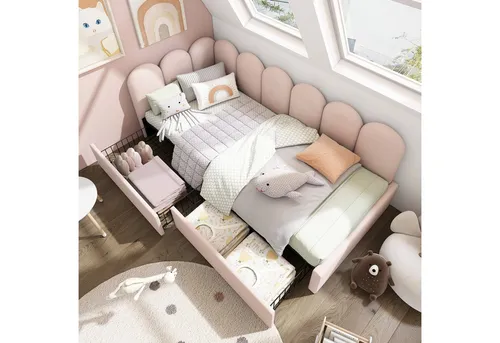 Okwish Polsterbett Rosa 90x200 cm – Stilvolle Kindermöbel - Elegantes Polsterbett in zartem Rosa für Kinder- und Jugendzimmer. Mit praktischem Stauraum und komfortabler gepolsterter Rückenlehne. Ideal für kleine Räume und einladendes Ambiente.