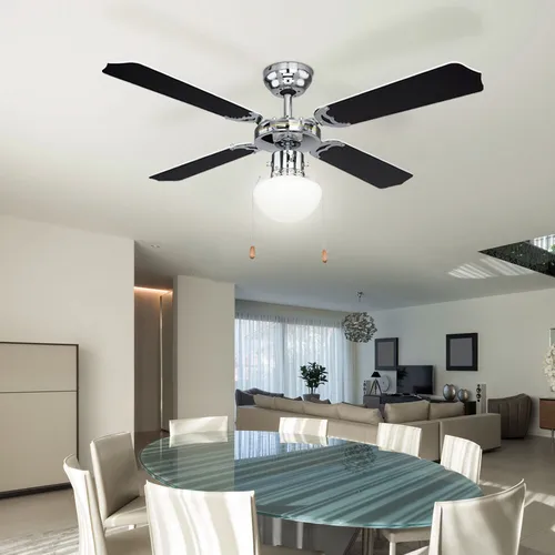 LED Deckenventilator mit Beleuchtung 106,6 cm - Ventilator mit Zugschalter, 3 Geschwindigkeitsstufen und wendbaren Flügeln in schwarz/weiß. Ideal für optimale Luftzirkulation und Heizkostensparung in jedem Raum.