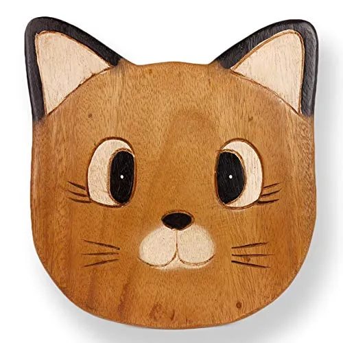 ART-CRAFT Vielseitiger Kinderhocker Holzhocker rund aus Massivholz Tiermotiv Katze Kopf mit vielen Einsatz Möglichkeiten