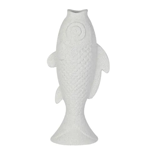 DRW Tischvase in Fischform, Keramik, weiß, 15 x 9 x 30 cm