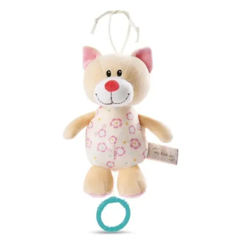 Spieluhr Katze - MyFirstNICI - Plüschige Spieluhr in Katzenform, ideal als Geschenk zur Geburt. Fördert motorische Fähigkeiten und begleitet mit der Melodie 'Weißt du, wie viel Sternlein stehen' ins Reich der Träume.