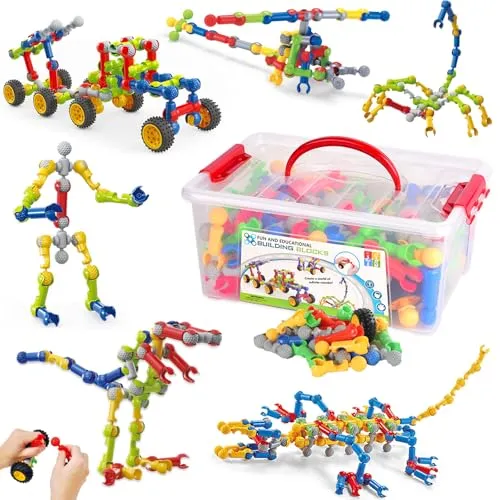 170-teiliges STEM-Bauspielzeug für Kinder im Alter von 4–8 Jahren, pädagogisches Konstruktionsbauset für Kinder, kreative Kinderspiele, Geburtstagsgeschenke für Jungen und Mädchen von 5–7 Jahren (170)
