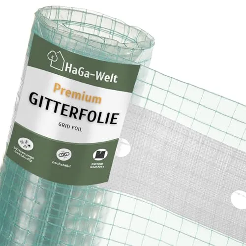HaGa Gitterfolie 1,5m Breite in transparent – Extrastarke Folie für Gewächshaus klein & groß – als Gewächshausfolie & Winterschutz (Meterware)