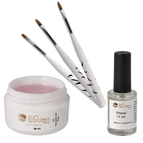 Sun Garden Nails UV-Gel 30 ml UV Fiberglas Gel Rosé Klar + Pinselset + Primer
