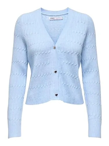 ONLY Strickjacke ONLKATIA LS CABLE V-NECK CARDIGAN CC KNT - Modischer Cardigan in Kentucky Blue mit meliertem Design, aus pflegeleichtem Strickmaterial für kühlende Eigenschaften - ideal für jeden Anlass!