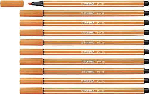 STABILO Premium-Filzstift Pen 68 - 10er Pack in Gelbrot - Marker & Filzstifte mit hoher Farbbrillanz und 24 Stunden Austrocknungsschutz ohne Kappe. Ideal für kreative Projekte und Zeichnungen.