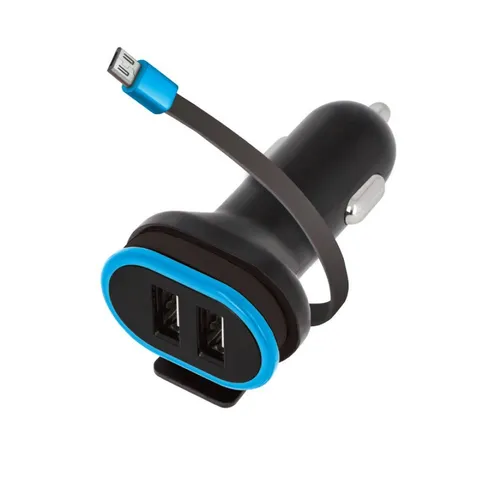 Forever KFZ Adapter 3-fach Ladegerät 2xUSB-Ports mit Micro-USB Ladekabel Smartphone-Ladegerät