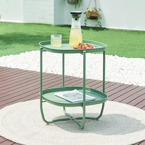 [en.casa] Outdoor Beistelltisch Sandefjord mit abnehmbaren Tabletts - Beistelltisch für Garten und Balkon, mit 2 abnehmbaren Tabletts für flexibles Servieren und einfacher Reinigung, robuste Metallkonstruktion für hohe Stabilität.