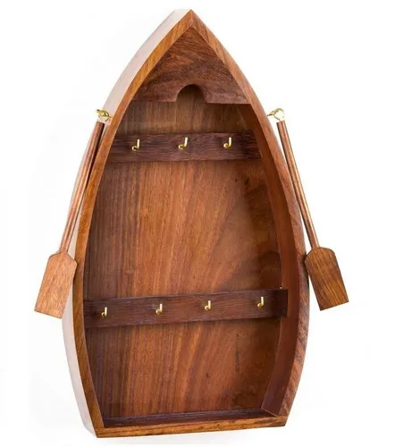 Aubaho Dekoobjekt Schlüsselkasten Boot Schiff Holz - Maritime Deko für Ihr Zuhause, aus hochwertigem Holz und Messing, perfekt zur stilvollen Aufbewahrung Ihrer Schlüssel.