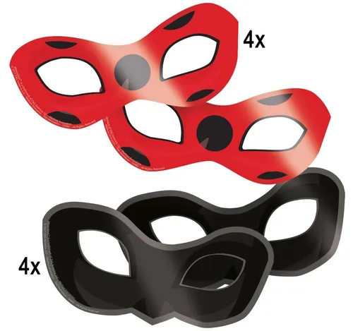 Miraculous Augenmaske Ladybug & Cat Noir 8 Stück Party-Zubehör Kindergeburtstag