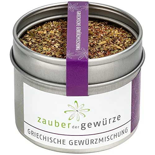 Zauber der Gewürze Griechische Gewürzmischung, griechische Gewürze für Salat, Gyros und Souvlaki und Feta, Top-Qualität in wiederverschließbarer Aroma-Dose, 40 g