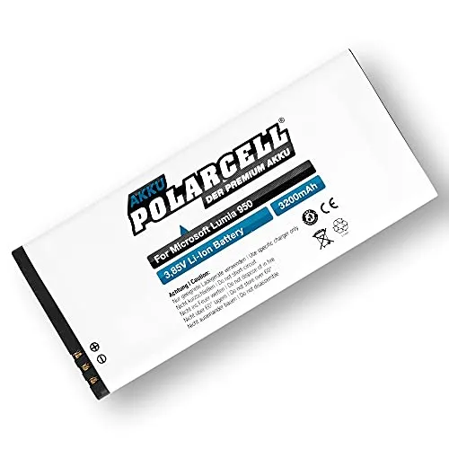 PolarCell Akku für Microsoft Lumia 950 | Lumia 950 Dual SIM | RM-1104 RM-1105 RM-1106 RM-1118 | ersetzt Original-Akku Microsoft BV-T5E | 3200mAh Ersatz-Batterie | selektierte A+ Qualitätszellen