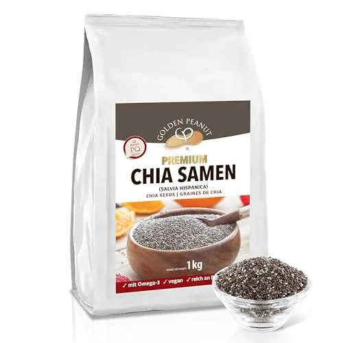 GOLDEN PEANUT Premium Chia Samen 1 kg schwarz-weiß Salvia Hispanica viele Quellstoffe Omega 3 Antioxidantien