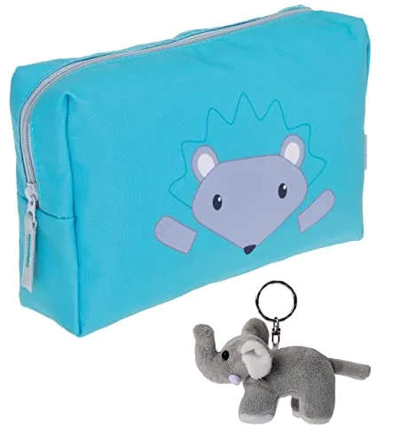 Kulturtasche Kinder Mädchen Jungen Kulturbeutel Tiere Beautycase Tasche Reise Pouch klein Elephant Kids Washbag +e (Igel Türkis 354)